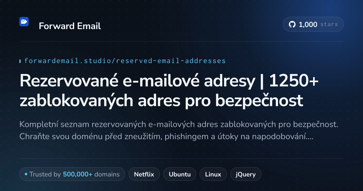 Rezervované e-mailové adresy | 1250+ zablokovaných adres pro bezpečnost
