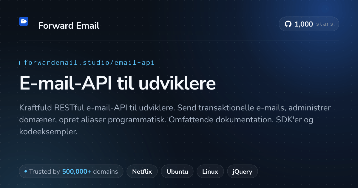 E-mail-API til udviklere - RESTful API med webhooks & SMTP 2026