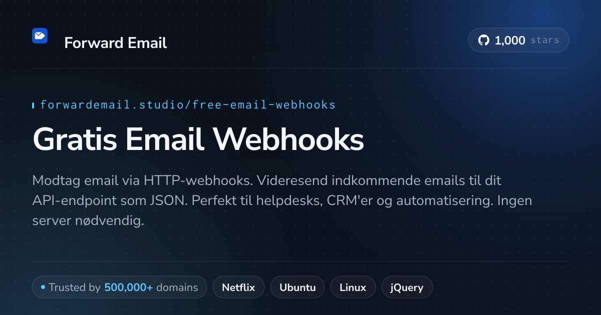 Gratis Email Webhooks - HTTP Callbacks for Indkommende Email 2026