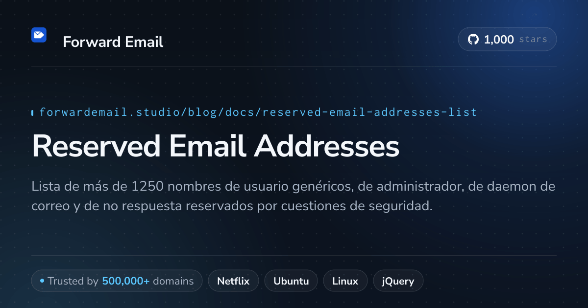 Direcciones de correo electrónico reservadas
