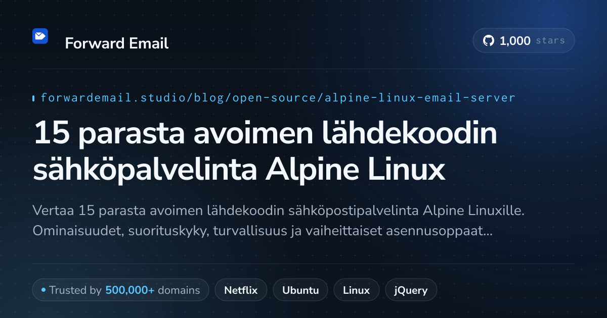 15 parasta avoimen lähdekoodin sähköpalvelinta Alpine Linux 2026