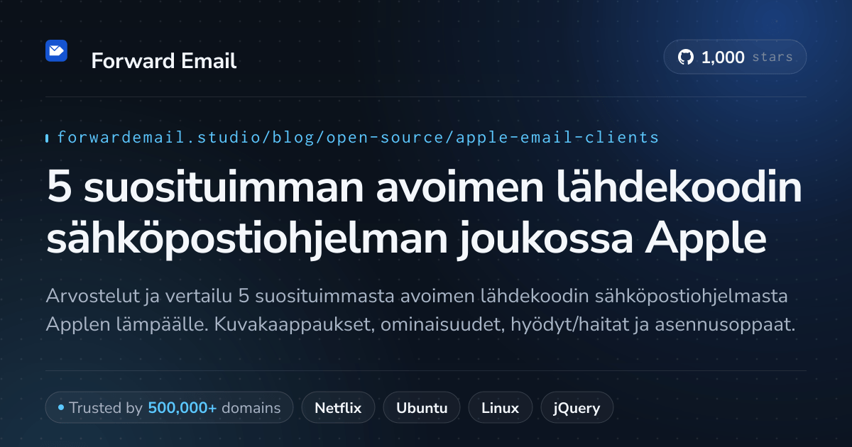 5 suosituimman avoimen lähdekoodin sähköpostiohjelman joukossa Apple 2026