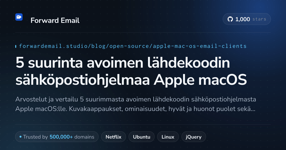 5 suurinta avoimen lähdekoodin sähköpostiohjelmaa Apple macOS 2026