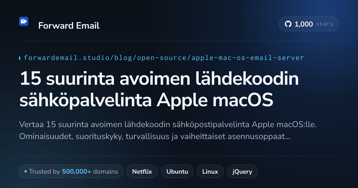 15 suurinta avoimen lähdekoodin sähköpalvelinta Apple macOS 2026