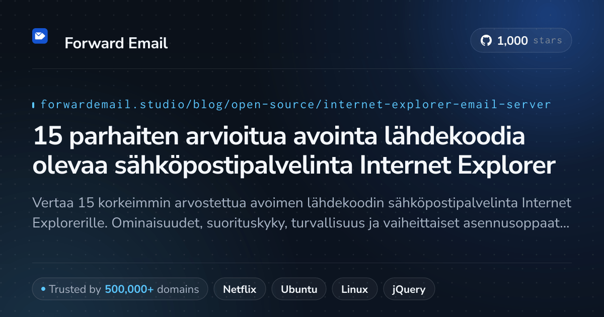 15 parhaiten arvioitua avointa lähdekoodia olevaa sähköpostipalvelinta Internet Explorer 2026