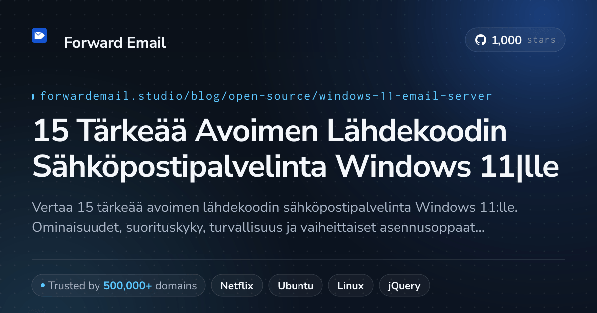 15 Tärkeää Avoimen Lähdekoodin Sähköpostipalvelinta Windows 11|lle 2026