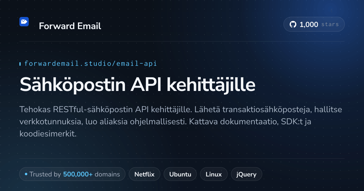 Sähköpostin API kehittäjille - RESTful API webhooksilla ja SMTP:llä 2026