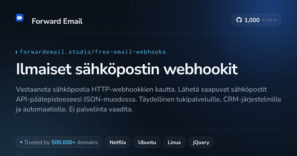 Ilmaiset sähköpostin webhookit - HTTP-palautukset saapuville sähköposteille 2026