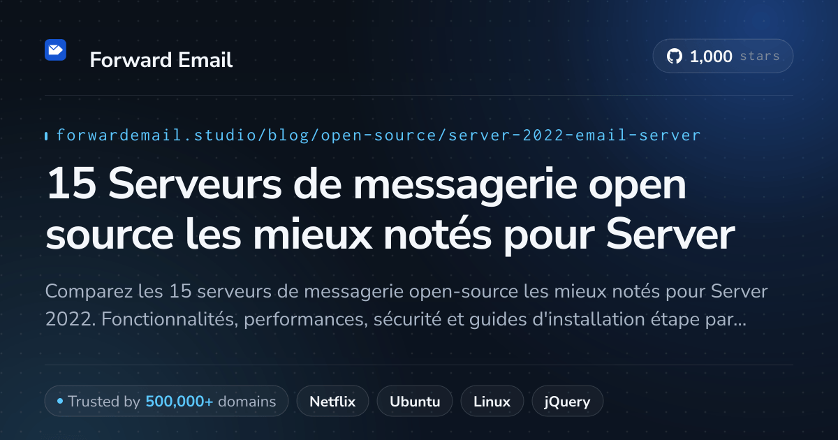 15 Serveurs de messagerie open source les mieux notés pour Server 2022 2026