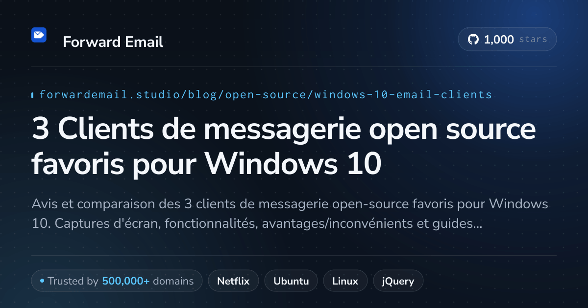 3 Clients de messagerie open source favoris pour Windows 10 2026