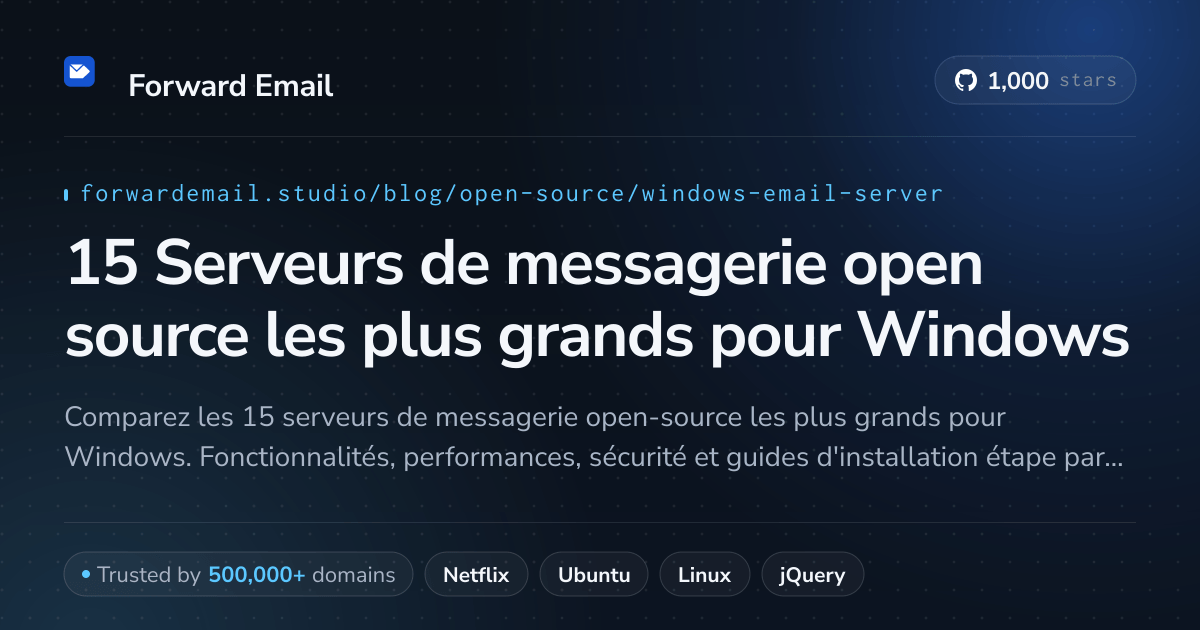 15 Serveurs de messagerie open source les plus grands pour Windows 2026