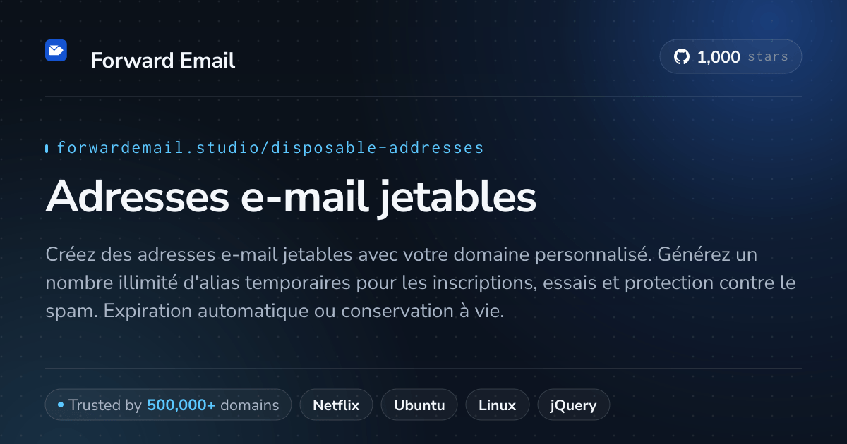 Adresses e-mail jetables - Alias temporaires pour domaines personnalisés