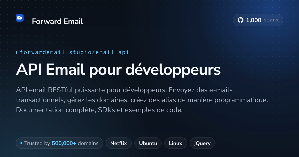 API Email pour développeurs - API RESTful avec Webhooks & SMTP 2026