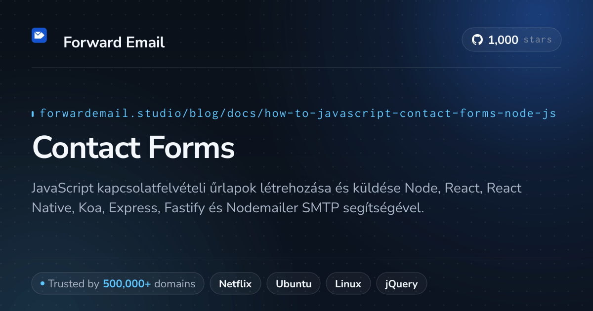 JavaScript kapcsolatfelvételi űrlapok Node.js