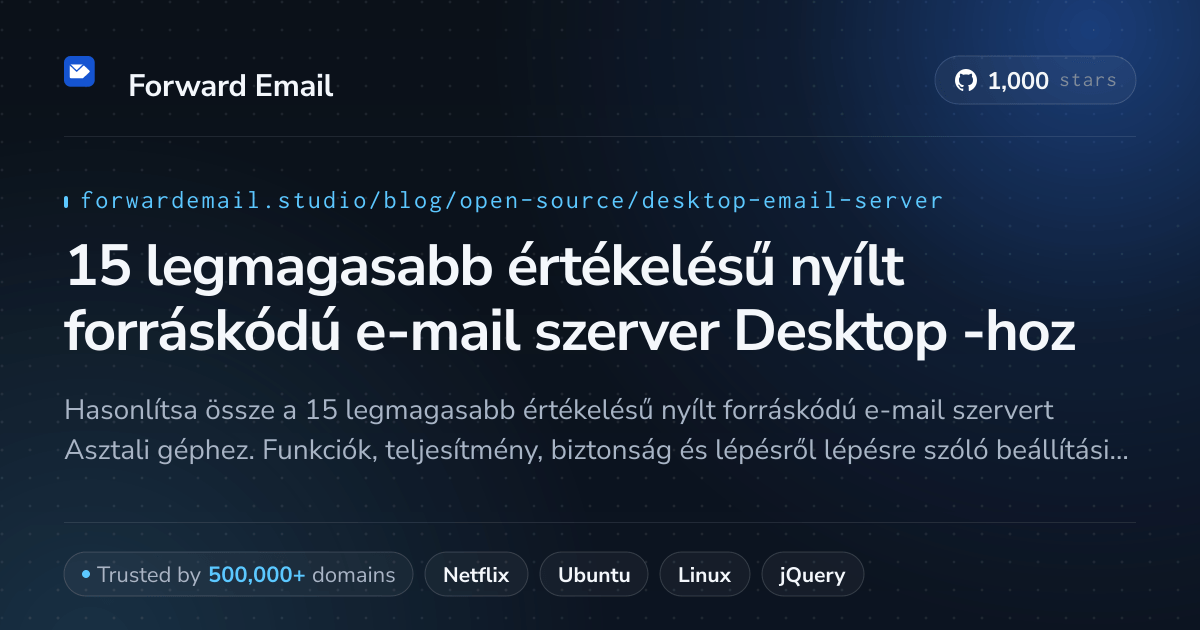 15 legmagasabb értékelésű nyílt forráskódú e-mail szerver Desktop 2026-hoz