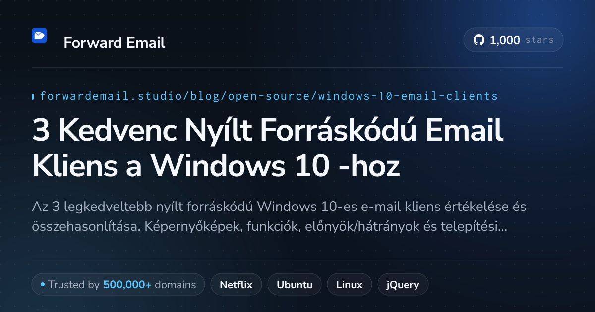 3 Kedvenc Nyílt Forráskódú Email Kliens a Windows 10 2026-hoz
