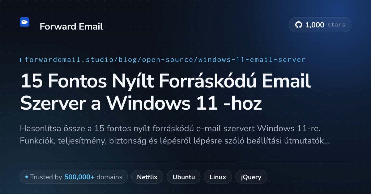 15 Fontos Nyílt Forráskódú Email Szerver a Windows 11 2026-hoz