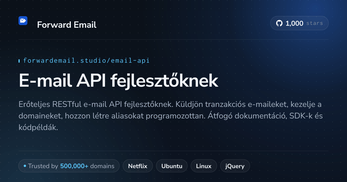 E-mail API fejlesztőknek - RESTful API webhooks és SMTP 2026