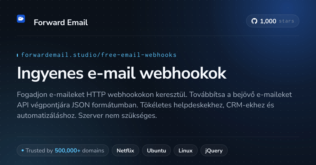 Ingyenes e-mail webhookok - HTTP visszahívások bejövő e-mailekhez 2026
