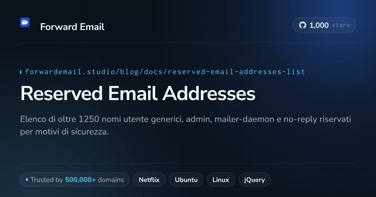 Indirizzi email riservati