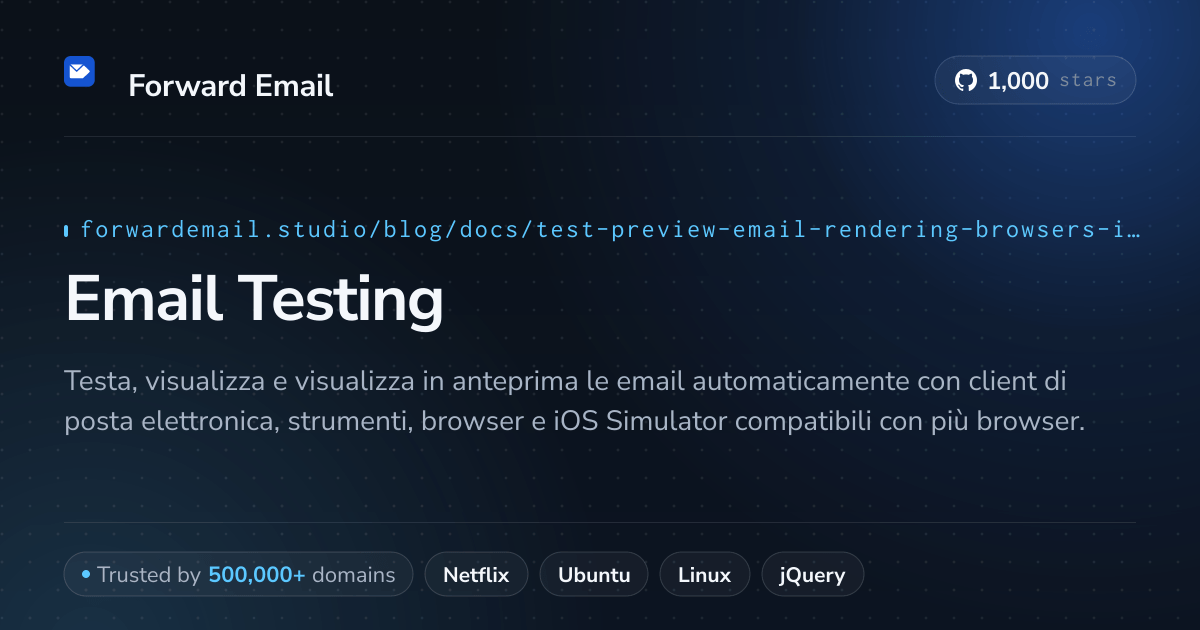 Test di posta elettronica per browser e simulatore iOS