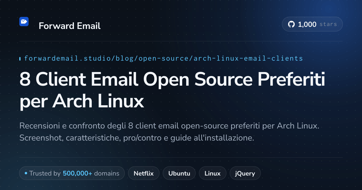 8 Client Email Open Source Preferiti per Arch Linux 2026