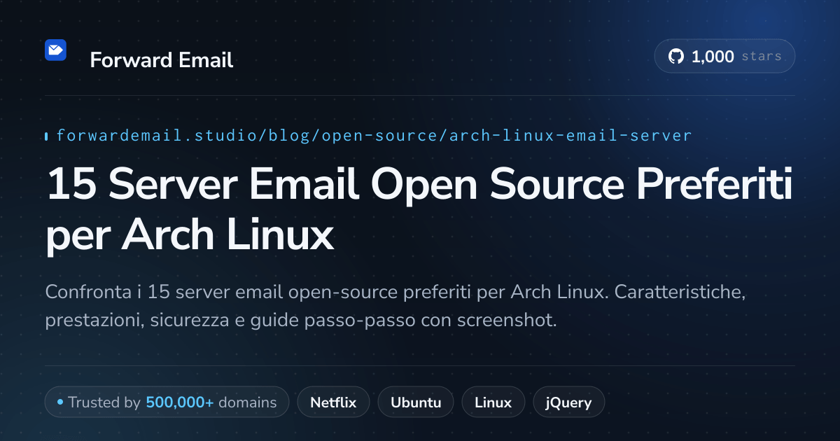 15 Server Email Open Source Preferiti per Arch Linux 2026