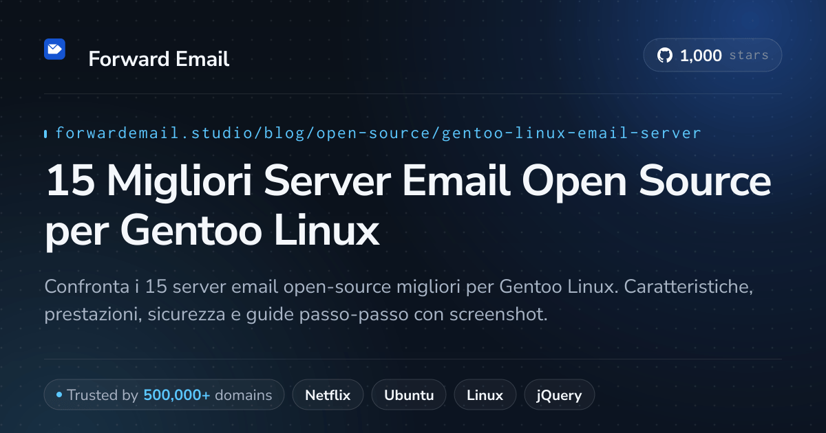 15 Migliori Server Email Open Source per Gentoo Linux 2026