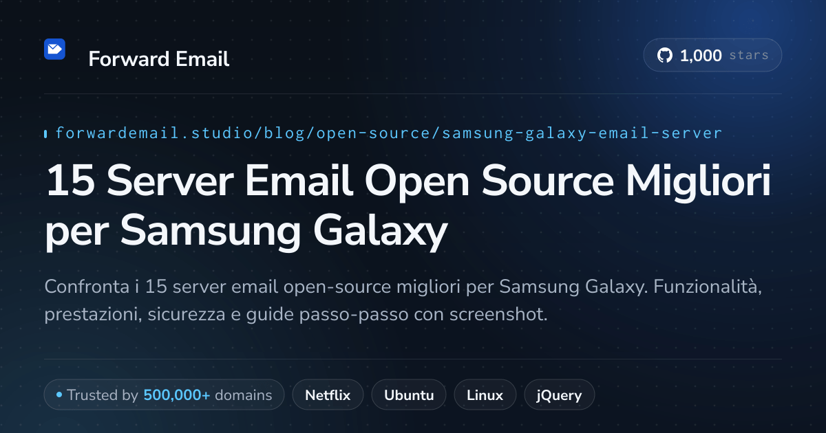 15 Server Email Open Source Migliori per Samsung Galaxy 2026