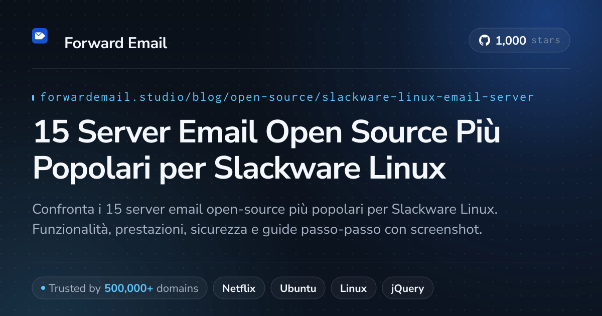 15 Server Email Open Source Più Popolari per Slackware Linux 2026