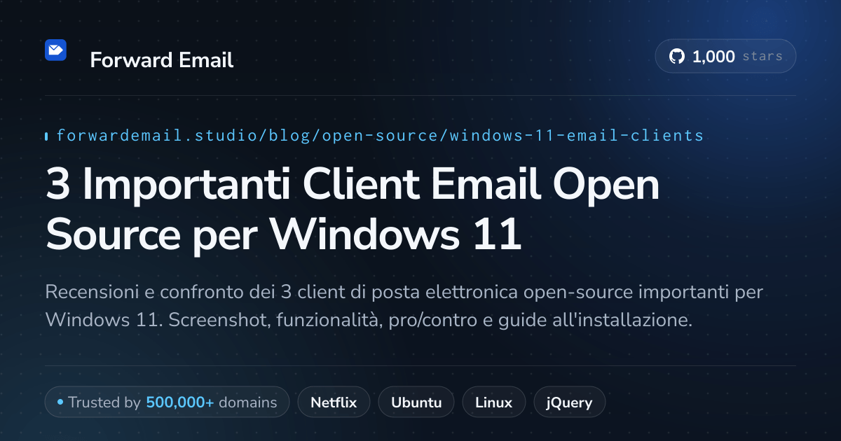 3 Importanti Client Email Open Source per Windows 11 2026