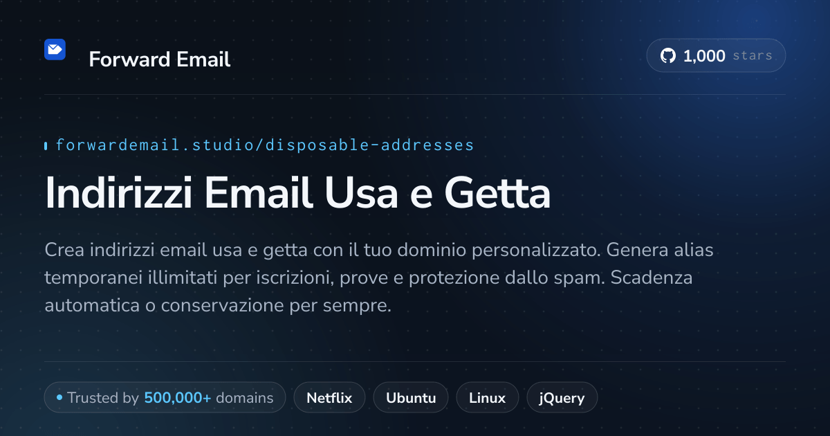 Indirizzi Email Usa e Getta - Alias Temporanei per Domini Personalizzati