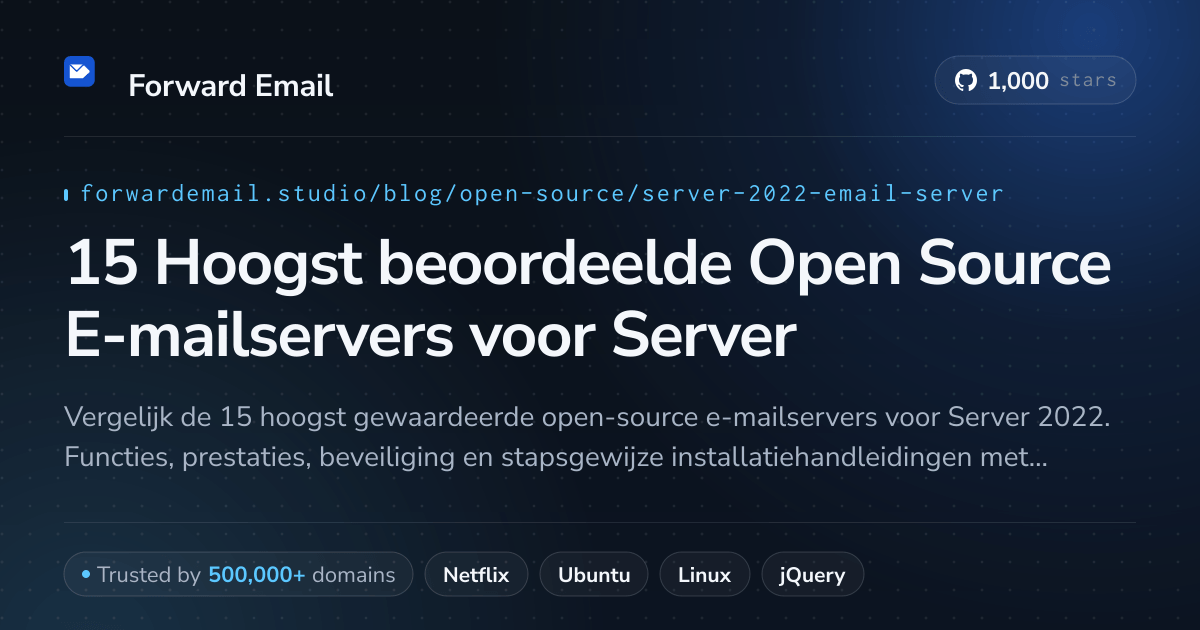15 Hoogst beoordeelde Open Source E-mailservers voor Server 2022 2026