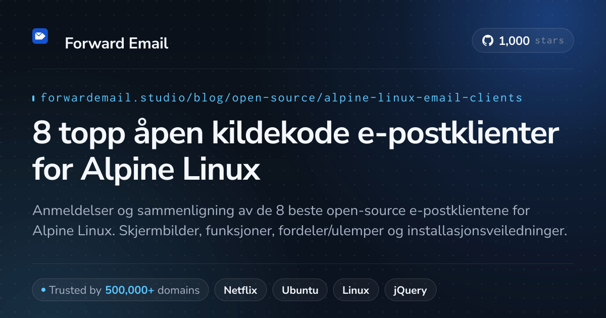 8 topp åpen kildekode e-postklienter for Alpine Linux 2026