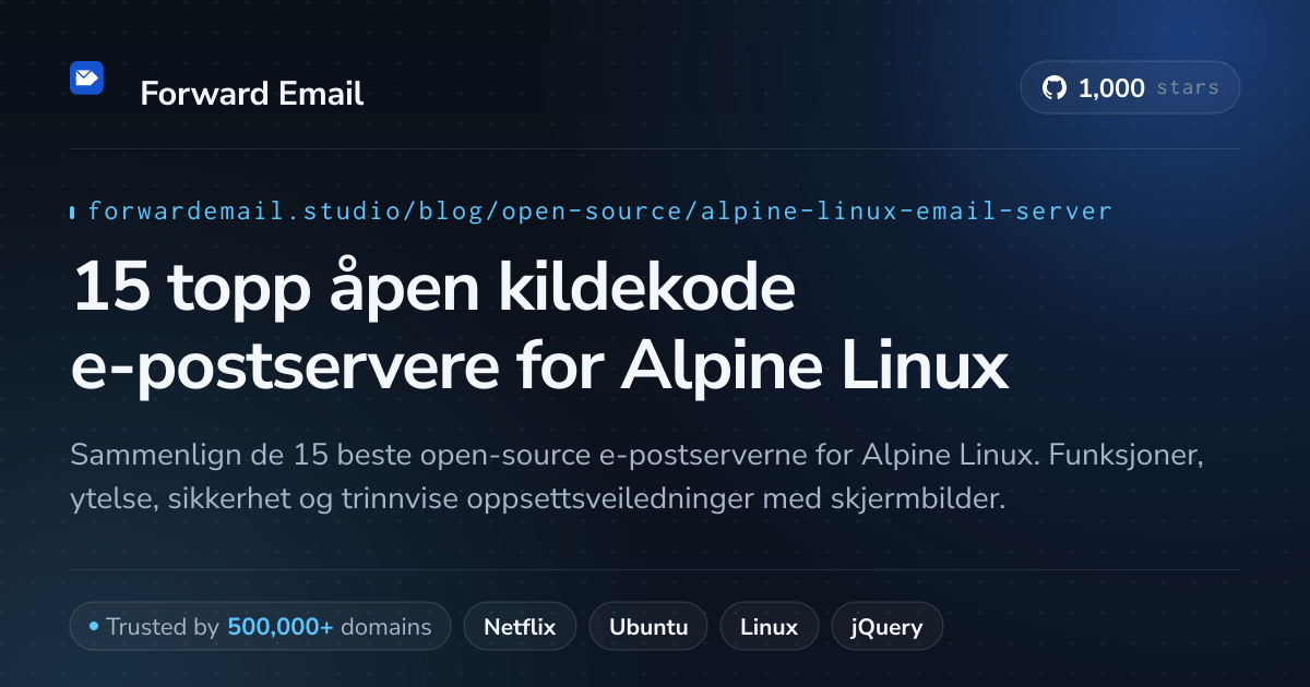 15 topp åpen kildekode e-postservere for Alpine Linux 2026