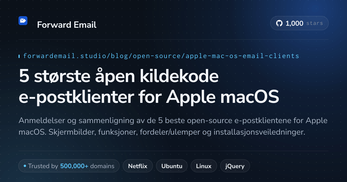5 største åpen kildekode e-postklienter for Apple macOS 2026