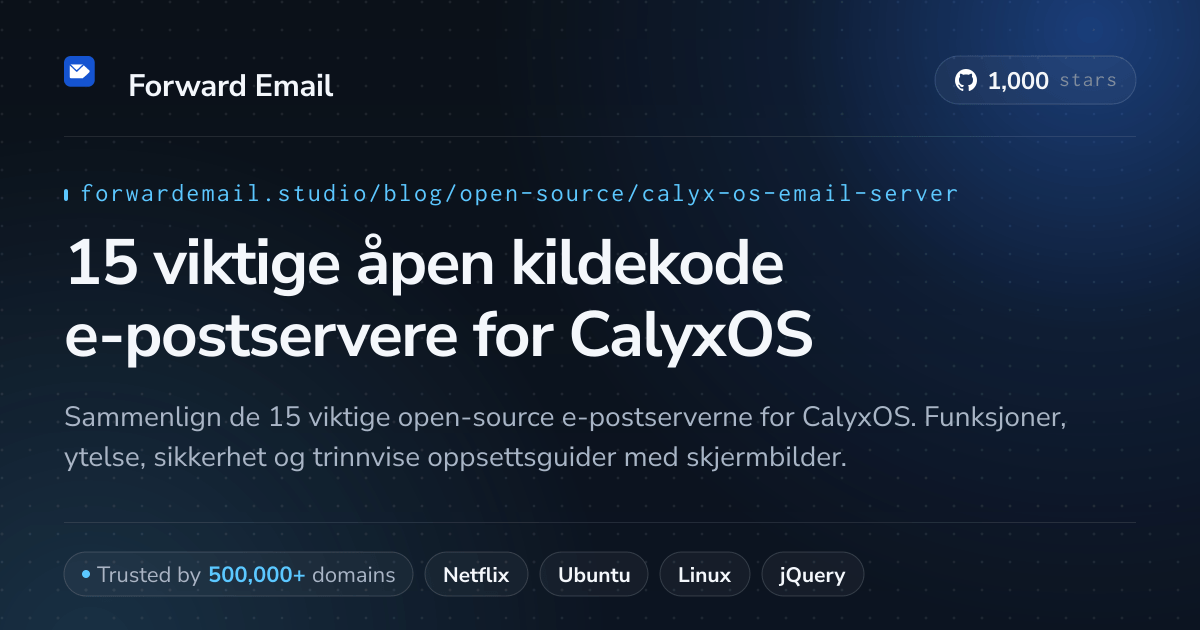 15 viktige åpen kildekode e-postservere for CalyxOS 2026