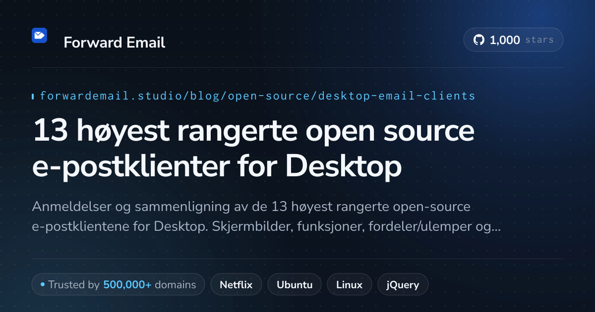 13 høyest rangerte open source e-postklienter for Desktop 2026