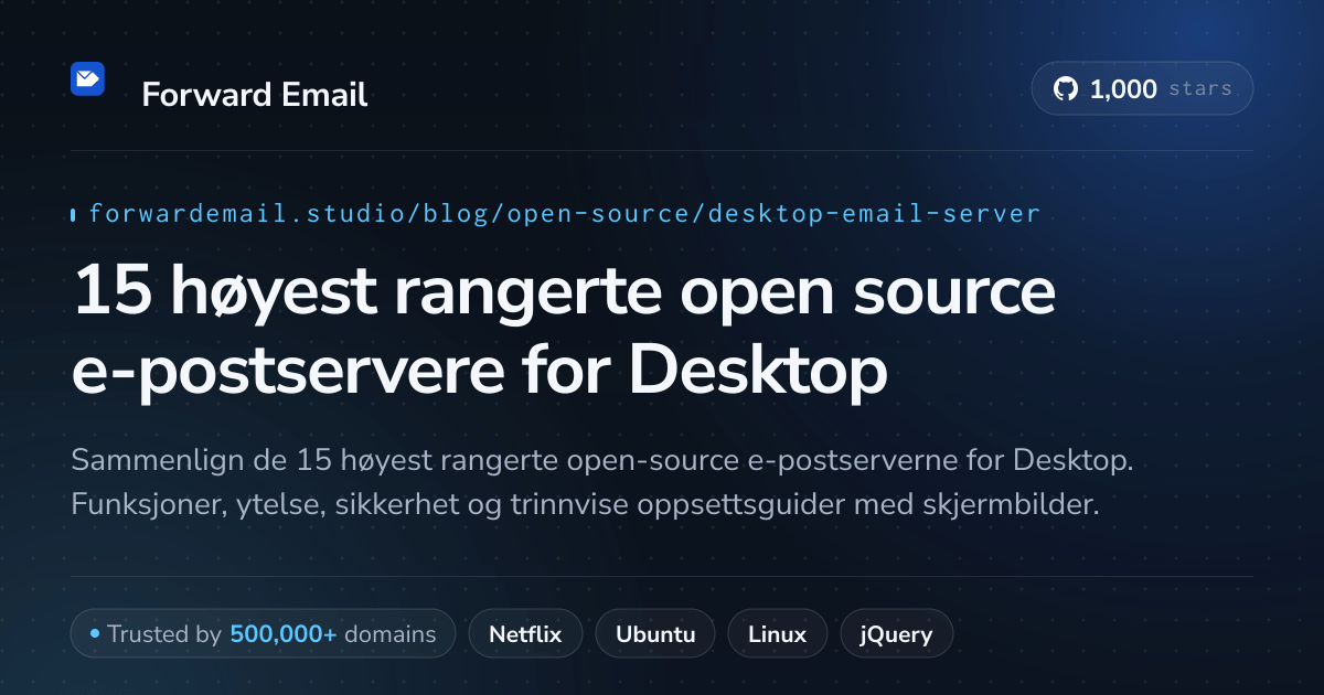 15 høyest rangerte open source e-postservere for Desktop 2026