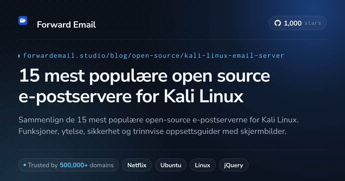 15 mest populære open source e-postservere for Kali Linux 2026