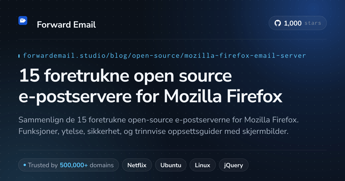 15 foretrukne open source e-postservere for Mozilla Firefox 2026