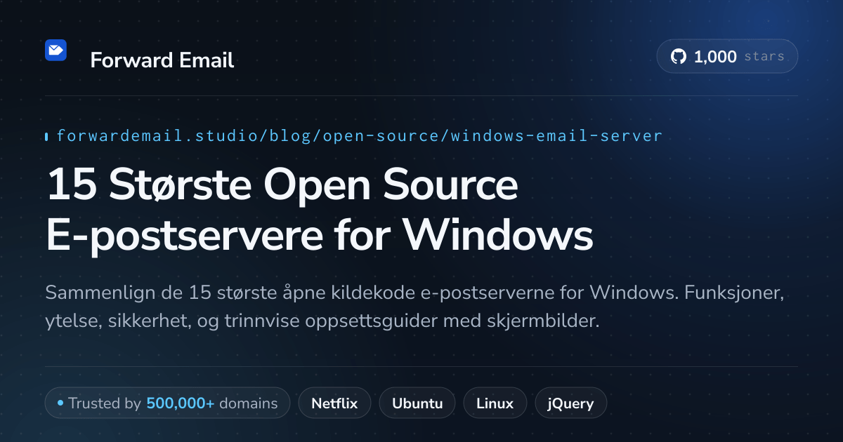 15 Største Open Source E-postservere for Windows 2026