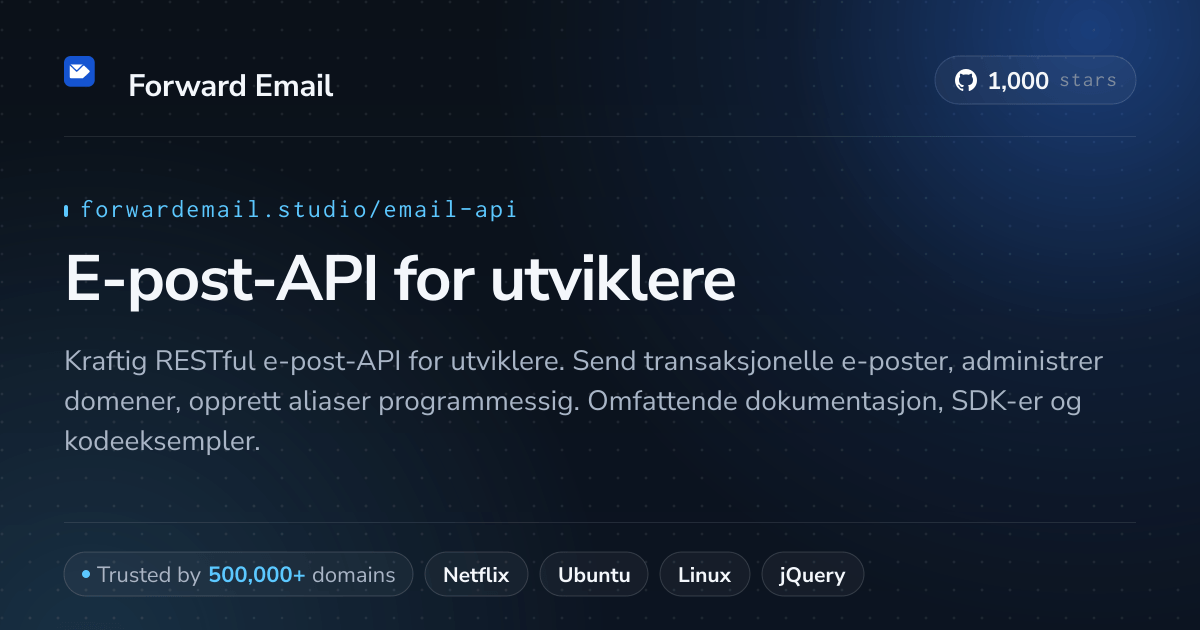 E-post-API for utviklere - RESTful API med Webhooks og SMTP 2026