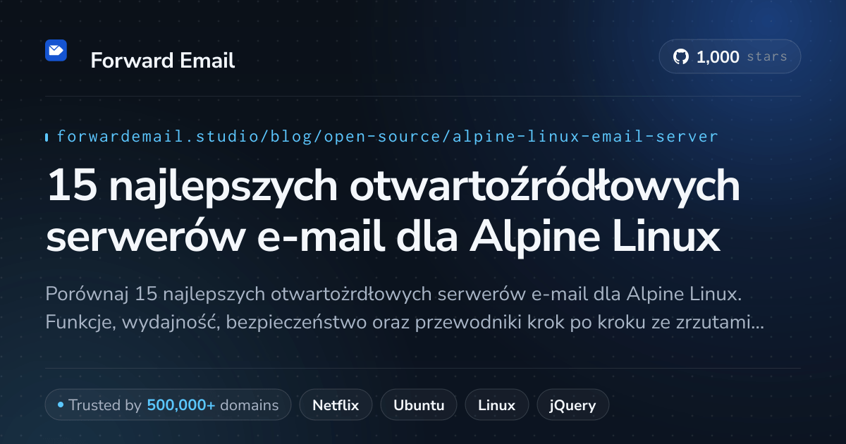 15 najlepszych otwartoźródłowych serwerów e-mail dla Alpine Linux 2026