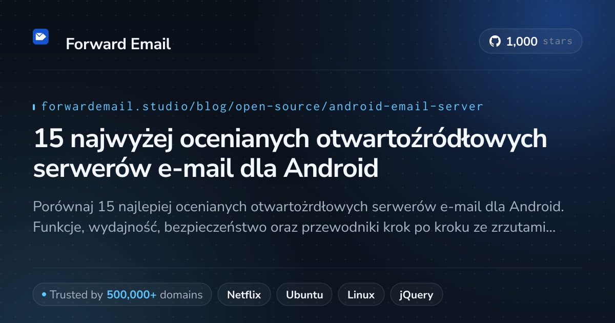 15 najwyżej ocenianych otwartoźródłowych serwerów e-mail dla Android 2026