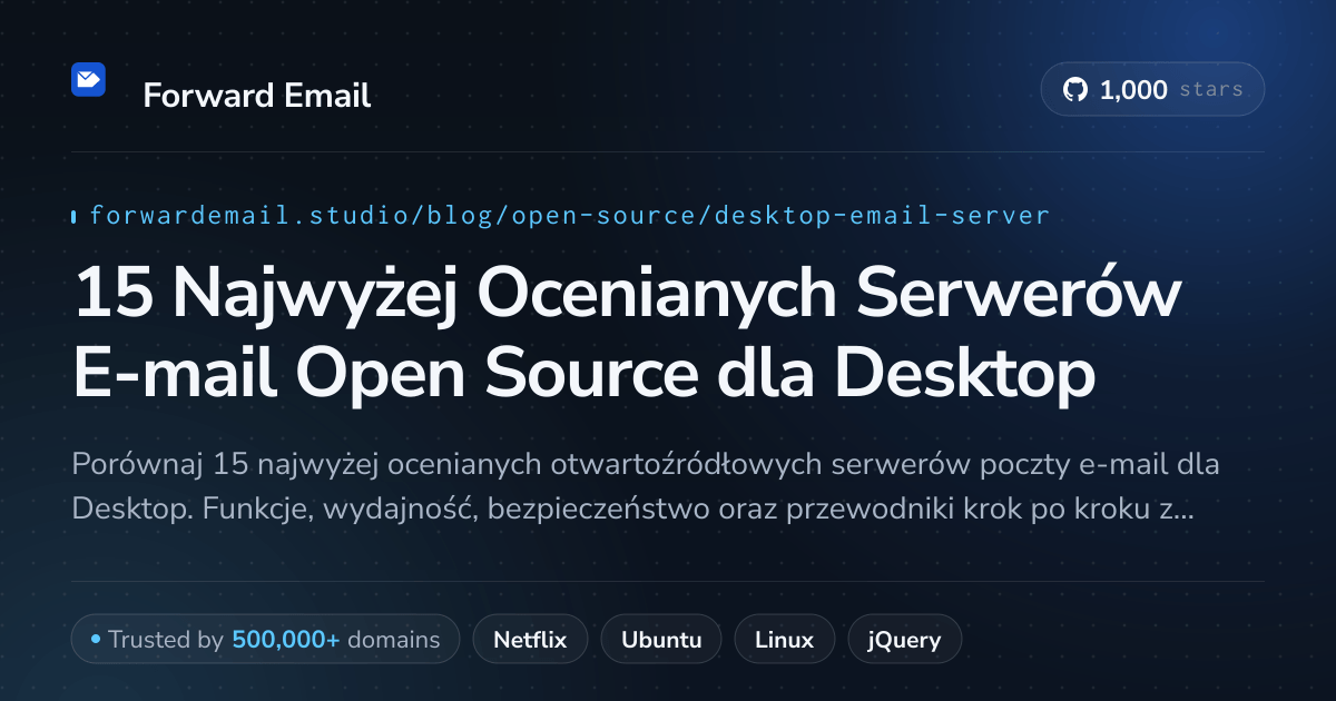15 Najwyżej Ocenianych Serwerów E-mail Open Source dla Desktop 2026
