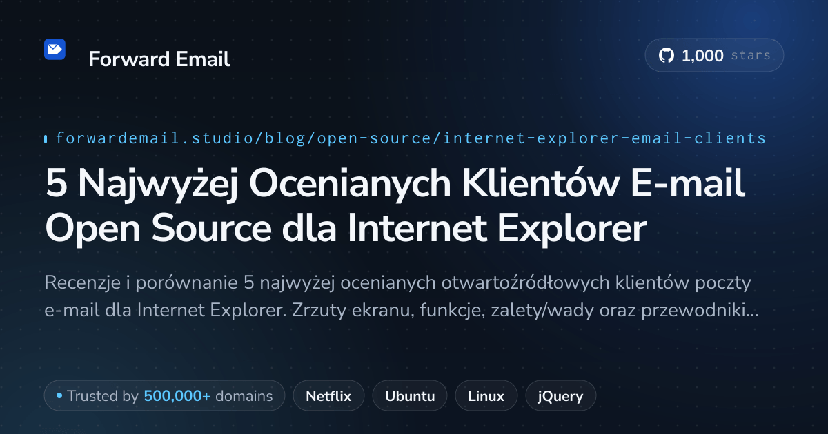 5 Najwyżej Ocenianych Klientów E-mail Open Source dla Internet Explorer 2026
