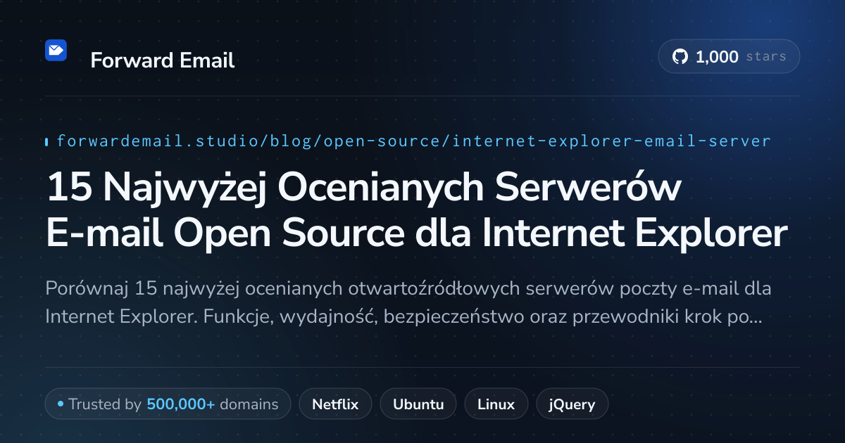 15 Najwyżej Ocenianych Serwerów E-mail Open Source dla Internet Explorer 2026