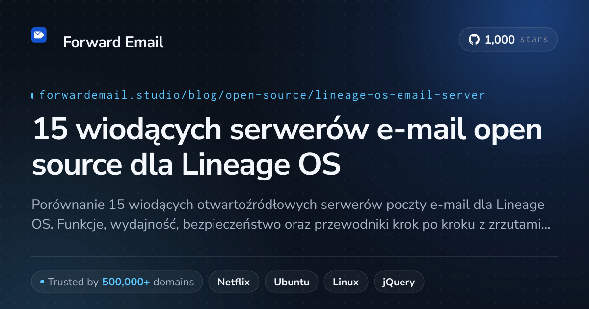 15 wiodących serwerów e-mail open source dla Lineage OS 2026