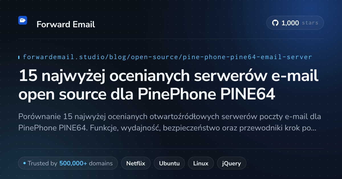 15 najwyżej ocenianych serwerów e-mail open source dla PinePhone PINE64 2026